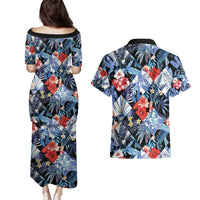 Hawaii Tropicana Blue Pattern Couples Matching Puletasi and Hawaiian Shirt LT01 - Polynesian Pride