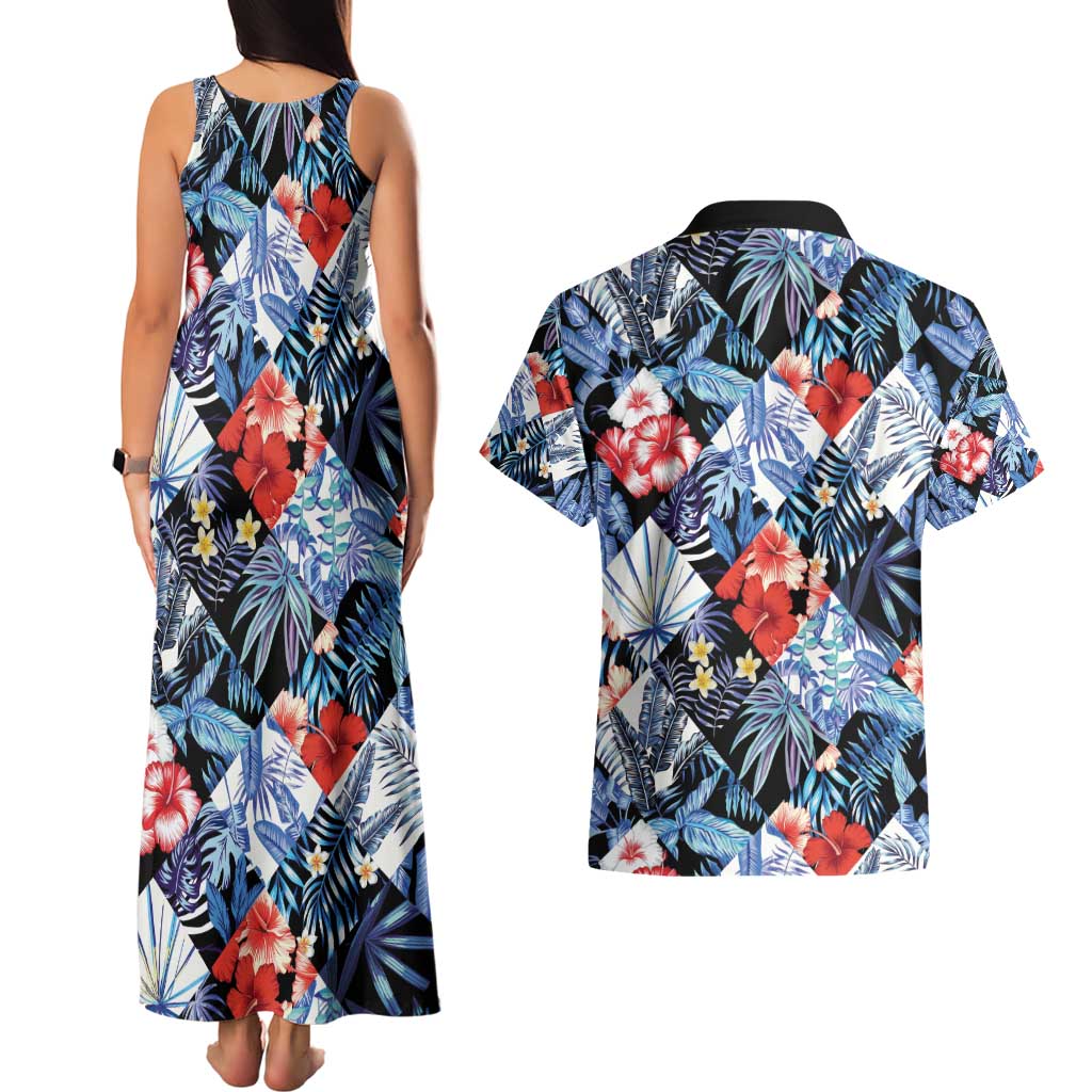Hawaii Tropicana Blue Pattern Couples Matching Tank Maxi Dress and Hawaiian Shirt - Polynesian Pride