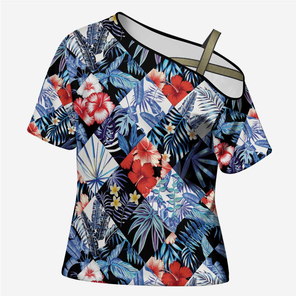 Hawaii Tropicana Blue Pattern Cross Shoulder Shirt LT01 Female Blue - Polynesian Pride