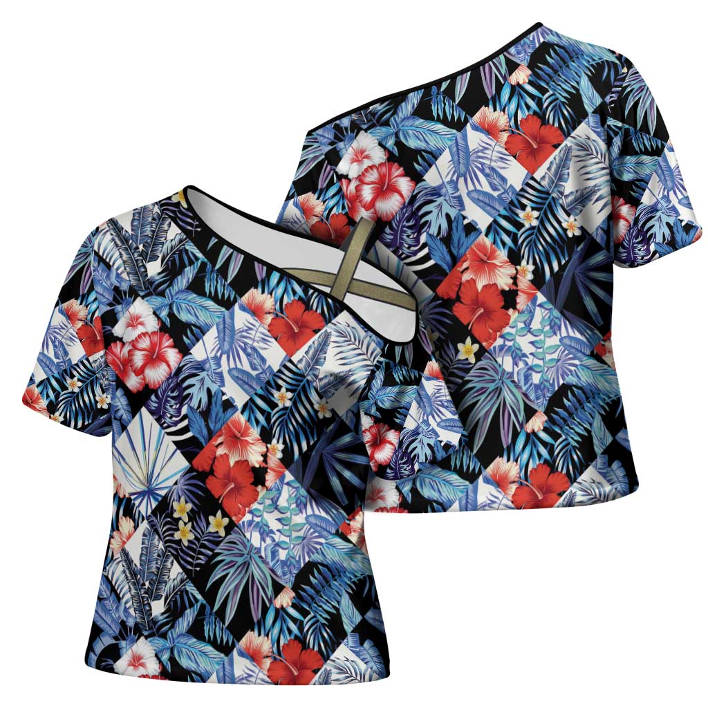 Hawaii Tropicana Blue Pattern Cross Shoulder Shirt LT01 - Polynesian Pride