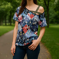 Hawaii Tropicana Blue Pattern Cross Shoulder Shirt LT01 - Polynesian Pride