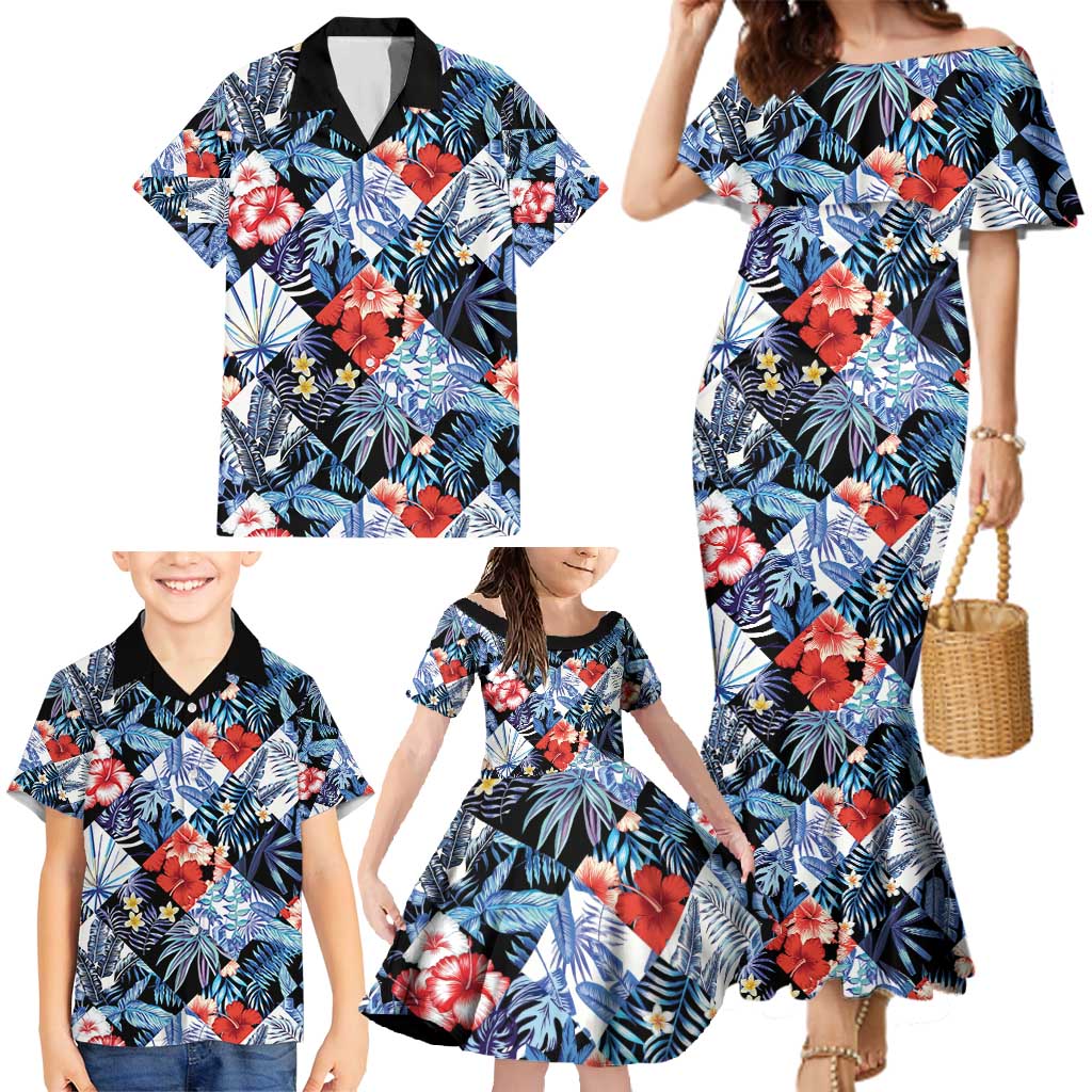 Hawaii Tropicana Blue Pattern Family Matching Mermaid Dress and Hawaiian Shirt - Polynesian Pride