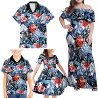 Hawaii Tropicana Blue Pattern Family Matching Off Shoulder Maxi Dress and Hawaiian Shirt - Polynesian Pride