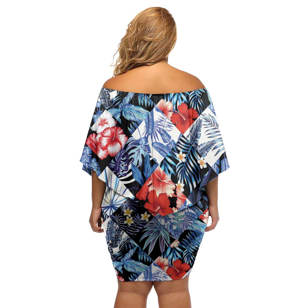 Hawaii Tropicana Blue Pattern Family Matching Off Shoulder Short Dress and Hawaiian Shirt - Polynesian Pride