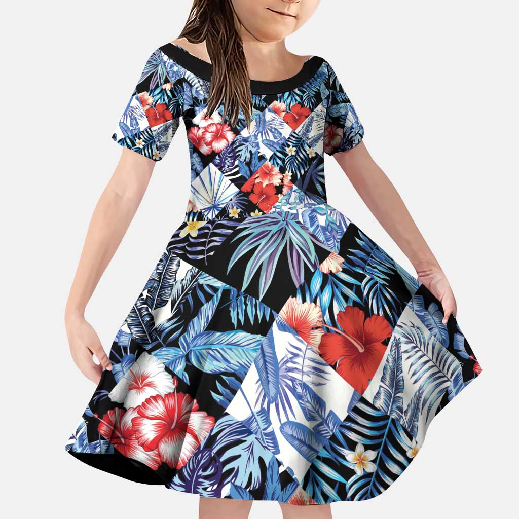 Hawaii Tropicana Blue Pattern Family Matching Puletasi and Hawaiian Shirt LT01 Daughter's Dress Blue - Polynesian Pride