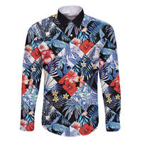 Hawaii Tropicana Blue Pattern Family Matching Puletasi and Hawaiian Shirt LT01 Dad's Shirt - Long Sleeve Blue - Polynesian Pride