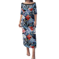 Hawaii Tropicana Blue Pattern Family Matching Puletasi and Hawaiian Shirt LT01 Mom's Dress Blue - Polynesian Pride