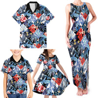 Hawaii Tropicana Blue Pattern Family Matching Tank Maxi Dress and Hawaiian Shirt - Polynesian Pride