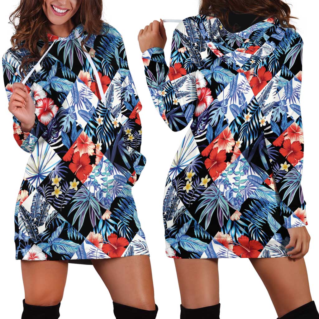 Hawaii Tropicana Blue Pattern Hoodie Dress - Polynesian Pride