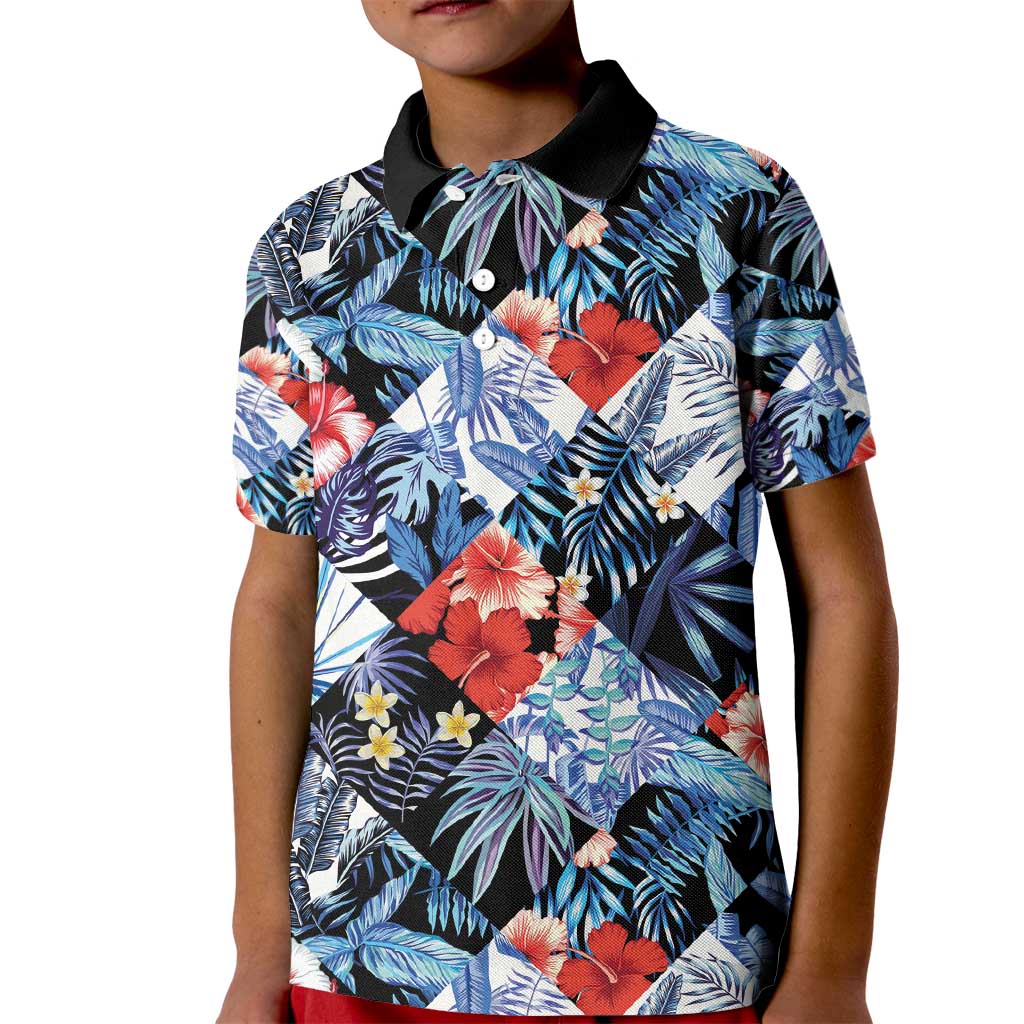 Hawaii Tropicana Blue Pattern Kid Polo Shirt - Polynesian Pride
