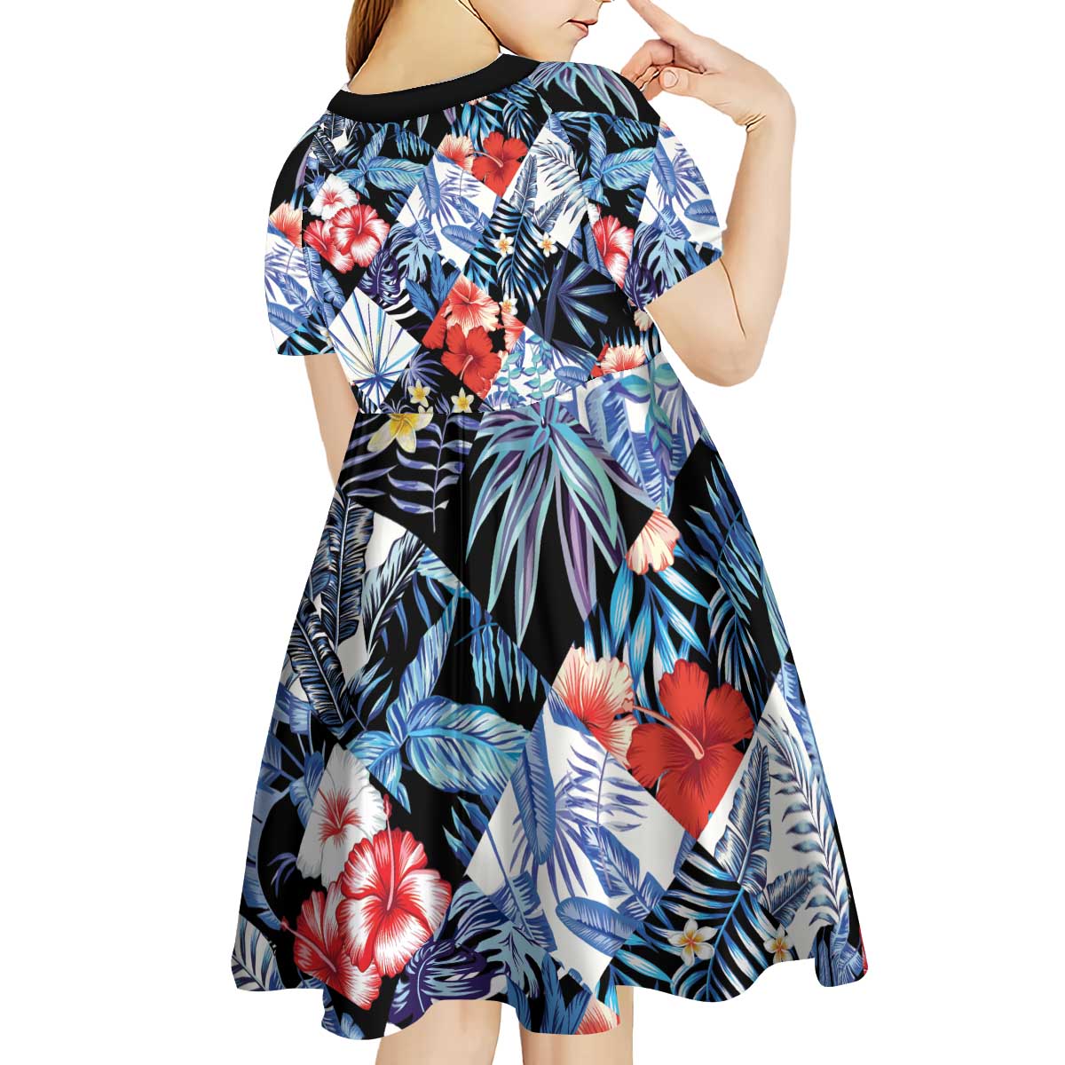 Hawaii Tropicana Blue Pattern Kid Short Sleeve Dress - Polynesian Pride