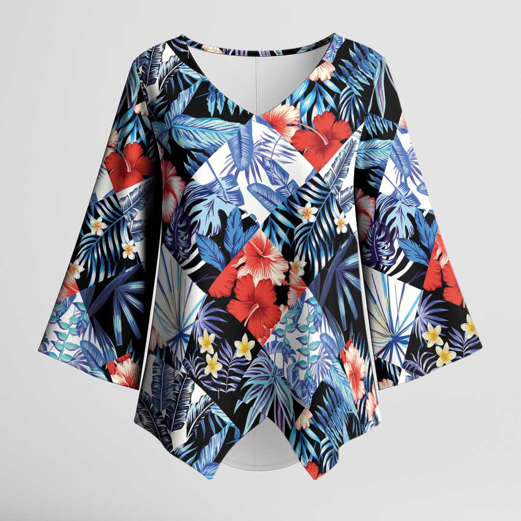 Hawaii Tropicana Blue Pattern Kimono Sleeve Blouse LT01 Female Blue - Polynesian Pride