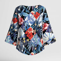 Hawaii Tropicana Blue Pattern Kimono Sleeve Blouse LT01 - Polynesian Pride