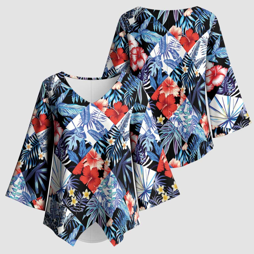 Hawaii Tropicana Blue Pattern Kimono Sleeve Blouse LT01 - Polynesian Pride