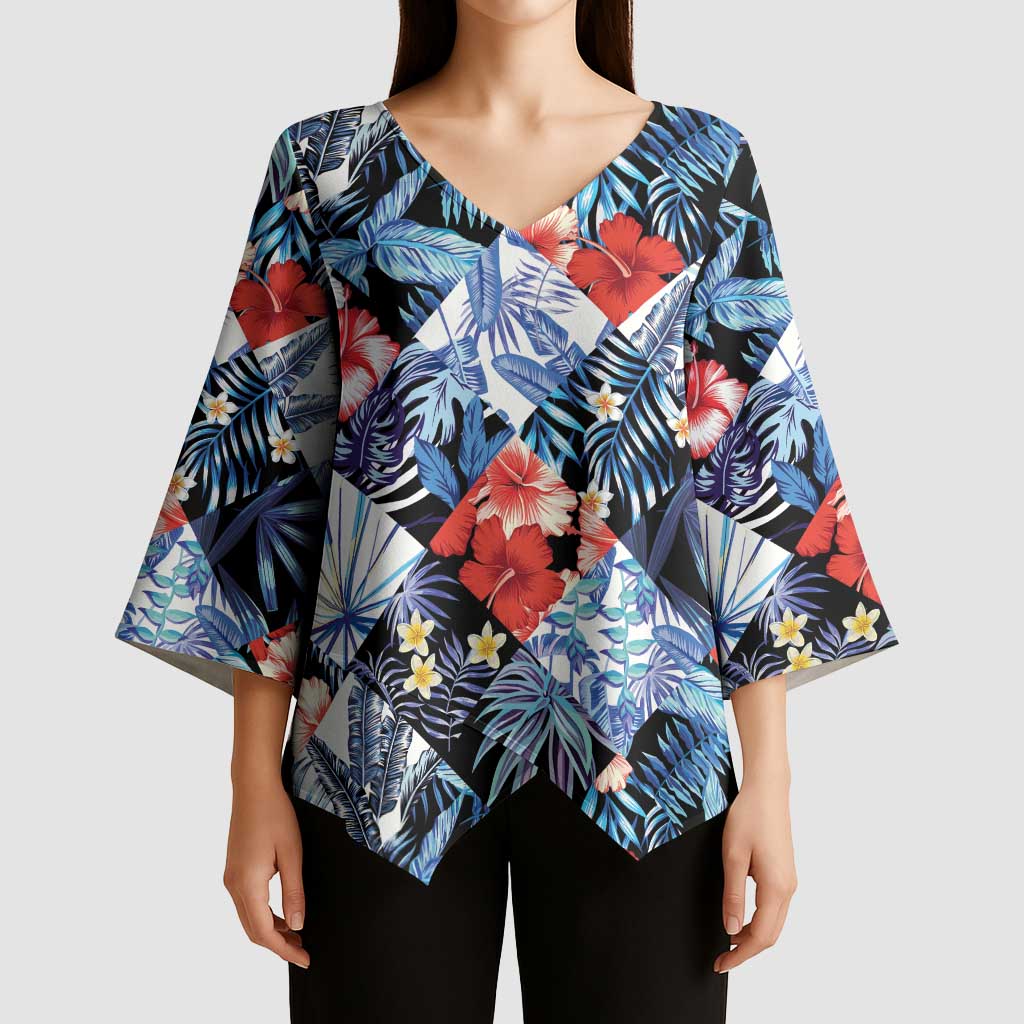 Hawaii Tropicana Blue Pattern Kimono Sleeve Blouse LT01 - Polynesian Pride