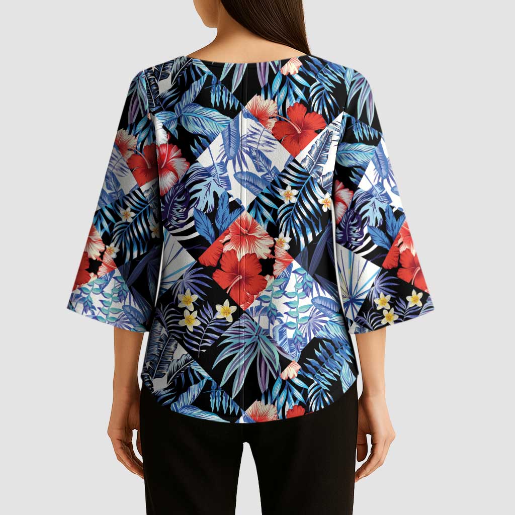 Hawaii Tropicana Blue Pattern Kimono Sleeve Blouse LT01 - Polynesian Pride