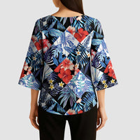 Hawaii Tropicana Blue Pattern Kimono Sleeve Blouse LT01 - Polynesian Pride