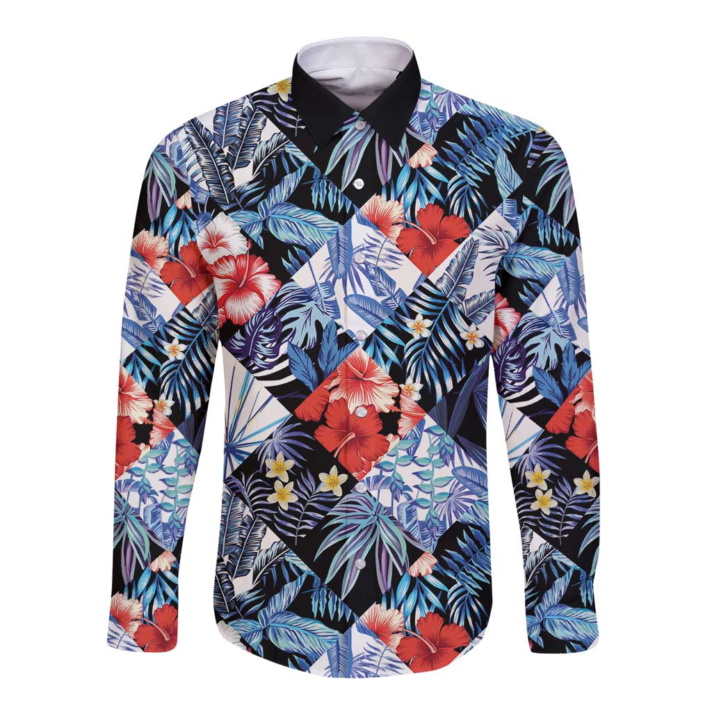 Hawaii Tropicana Blue Pattern Long Sleeve Button Shirt LT01 Unisex Blue - Polynesian Pride