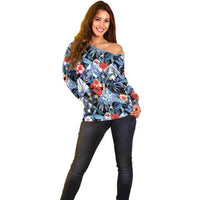 Hawaii Tropicana Blue Pattern Off Shoulder Sweater - Polynesian Pride
