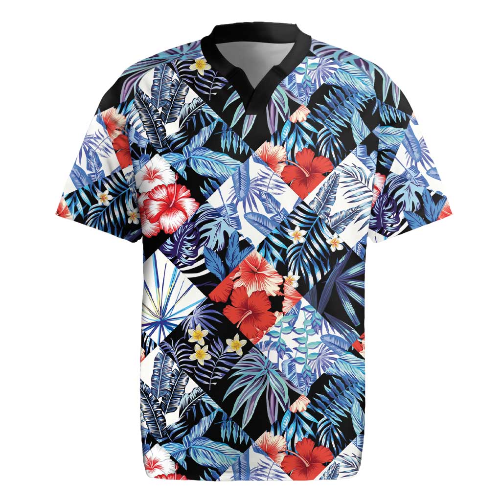 Hawaii Tropicana Blue Pattern Rugby Jersey LT01 Blue - Polynesian Pride