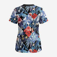 Hawaii Tropicana Blue Pattern Scrub Top - Polynesian Pride