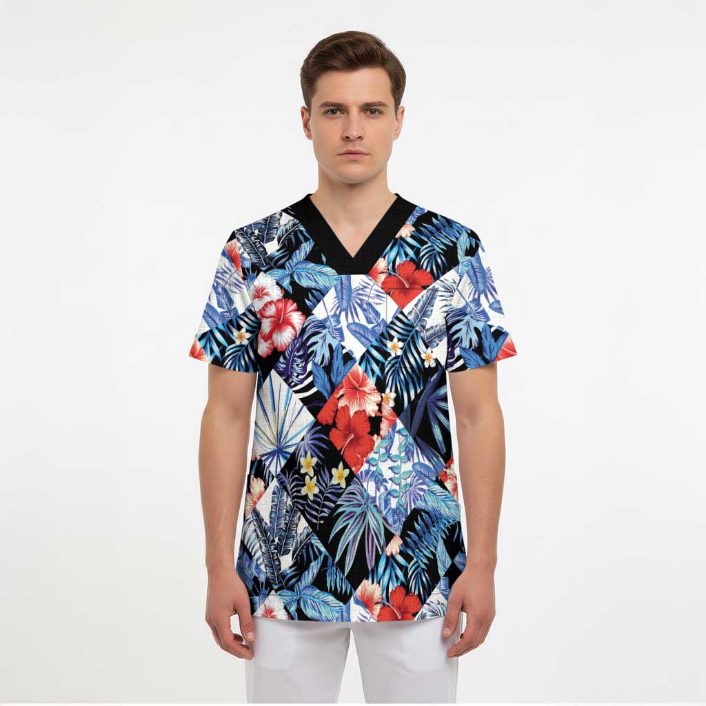 Hawaii Tropicana Blue Pattern Scrub Top - Polynesian Pride