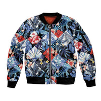 Hawaii Tropicana Blue Pattern Sleeve Zip Bomber Jacket - Polynesian Pride