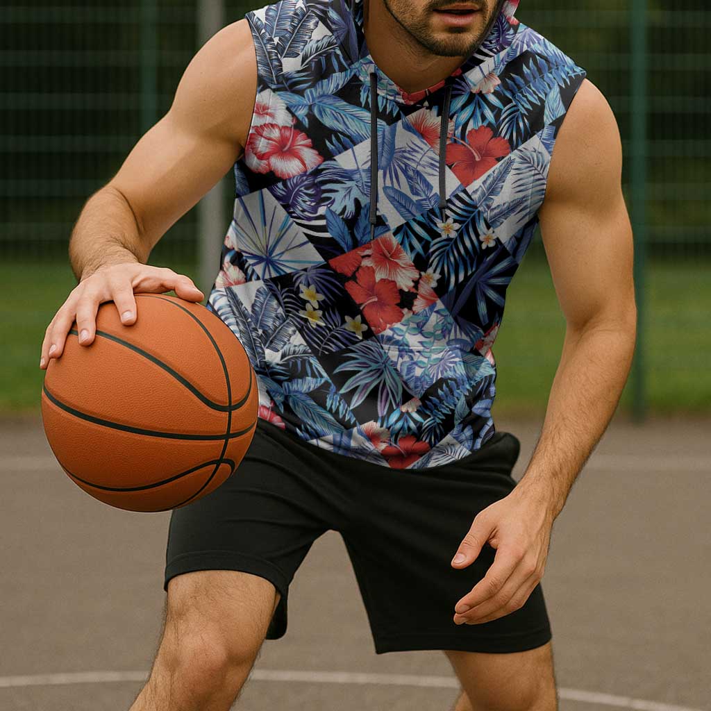 Hawaii Tropicana Blue Pattern Sleeveless Hoodie LT01 - Polynesian Pride