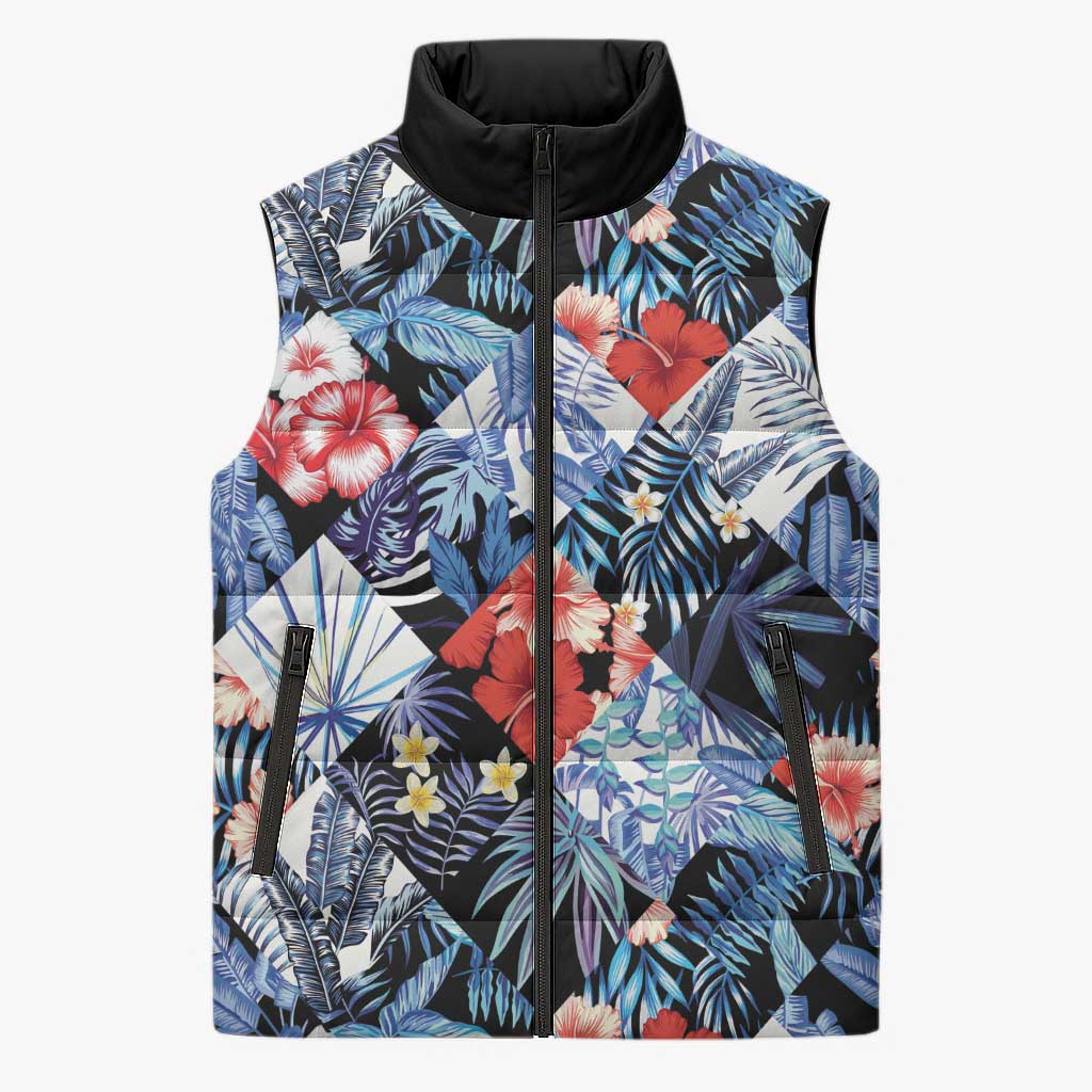 Hawaii Tropicana Blue Pattern Sleeveless Puffer Jacket LT01 Unisex Blue - Polynesian Pride