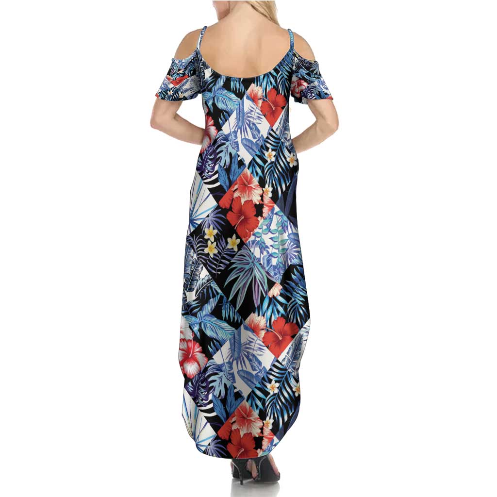 Hawaii Tropicana Blue Pattern Summer Maxi Dress - Polynesian Pride