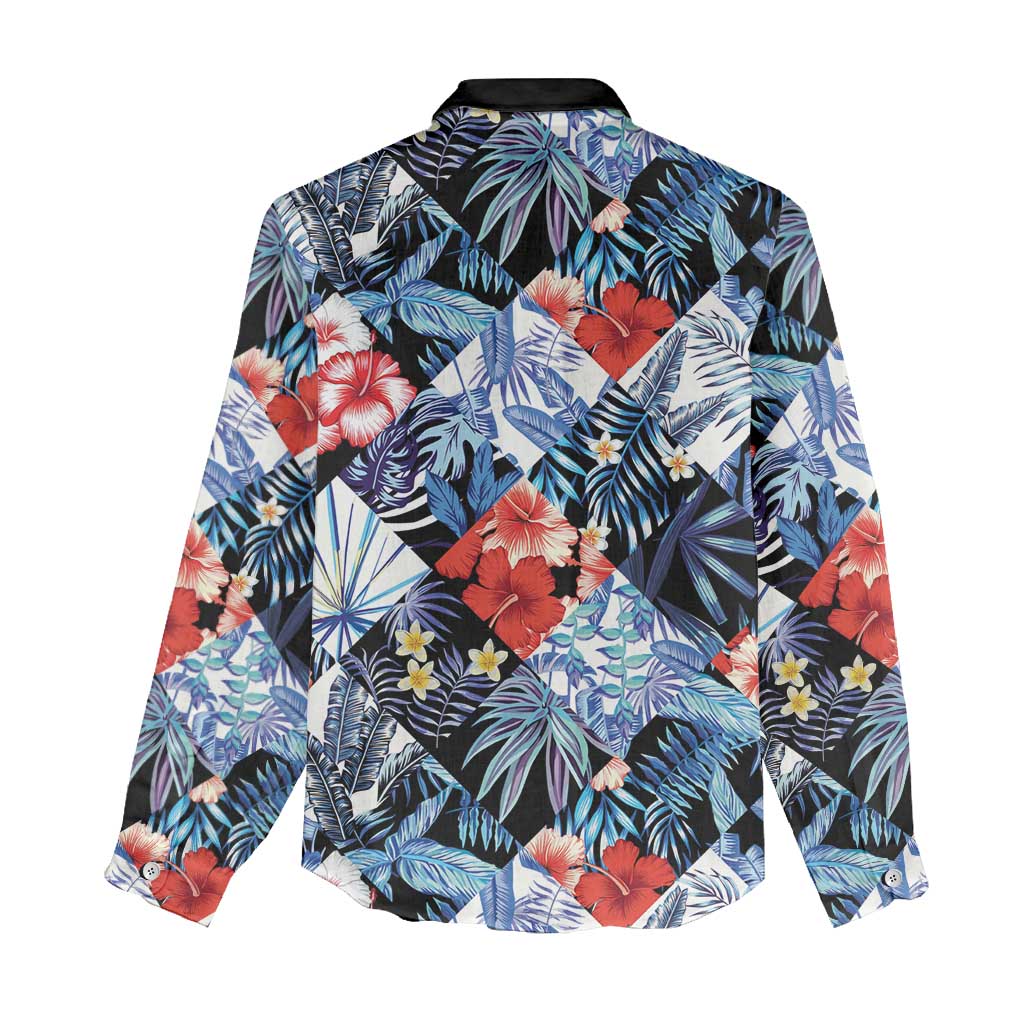 Hawaii Tropicana Blue Pattern Women Casual Shirt - Polynesian Pride
