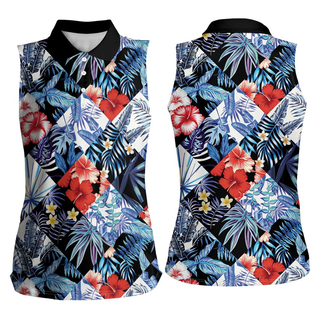 Hawaii Tropicana Blue Pattern Women Sleeveless Polo Shirt LT01 - Polynesian Pride