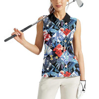 Hawaii Tropicana Blue Pattern Women Sleeveless Polo Shirt LT01 - Polynesian Pride
