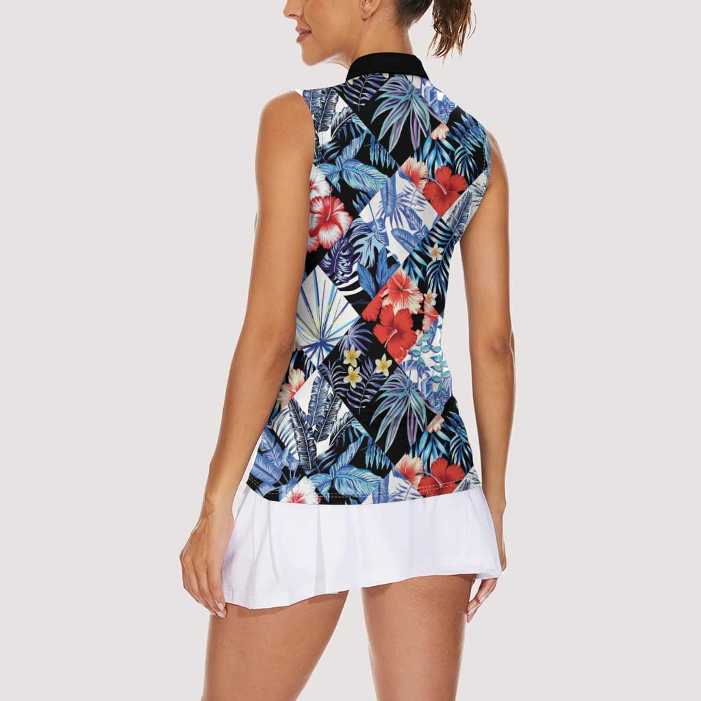 Hawaii Tropicana Blue Pattern Women Sleeveless Polo Shirt LT01 - Polynesian Pride