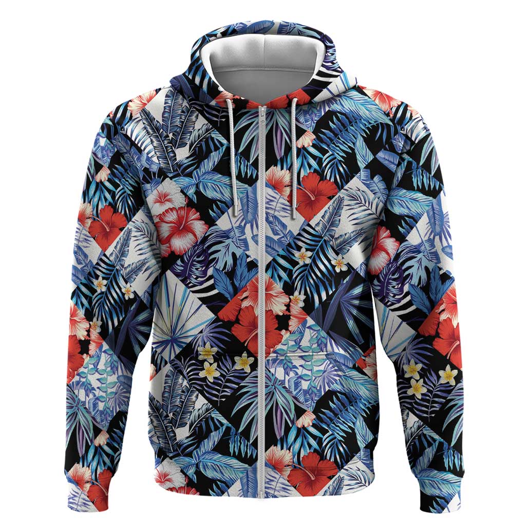 Hawaii Tropicana Blue Pattern Zip Hoodie - Polynesian Pride