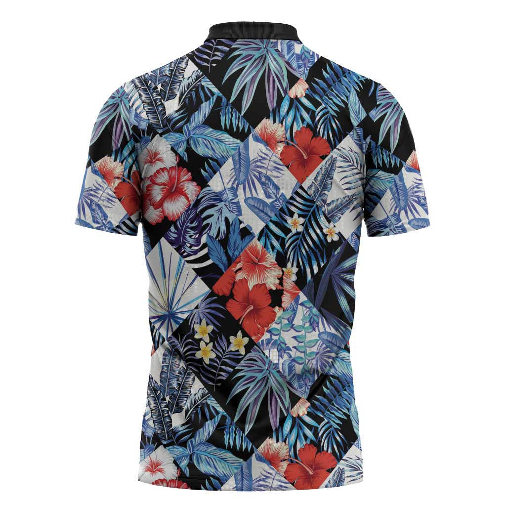 Hawaii Tropicana Blue Pattern Zipper Polo Shirt LT01 - Polynesian Pride