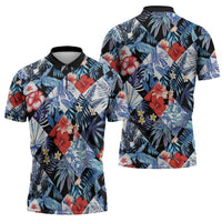 Hawaii Tropicana Blue Pattern Zipper Polo Shirt LT01 - Polynesian Pride