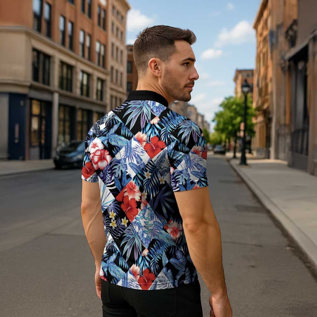 Hawaii Tropicana Blue Pattern Zipper Polo Shirt LT01 - Polynesian Pride