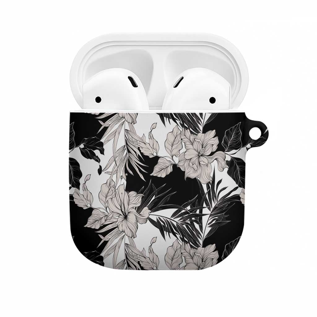 Black White Monotone Tropical Flowers Pattern AirPods Case LT01 Black - Polynesian Pride