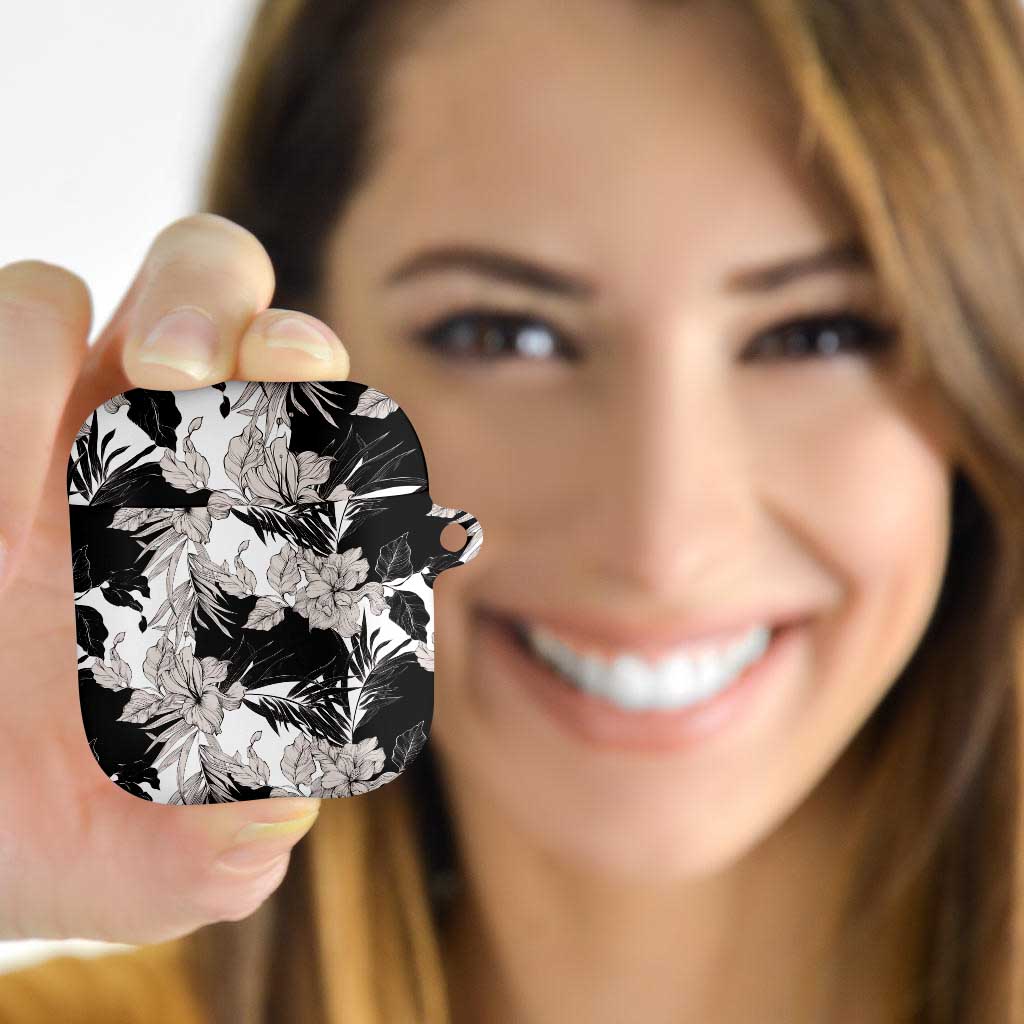 Black White Monotone Tropical Flowers Pattern AirPods Case LT01 - Polynesian Pride