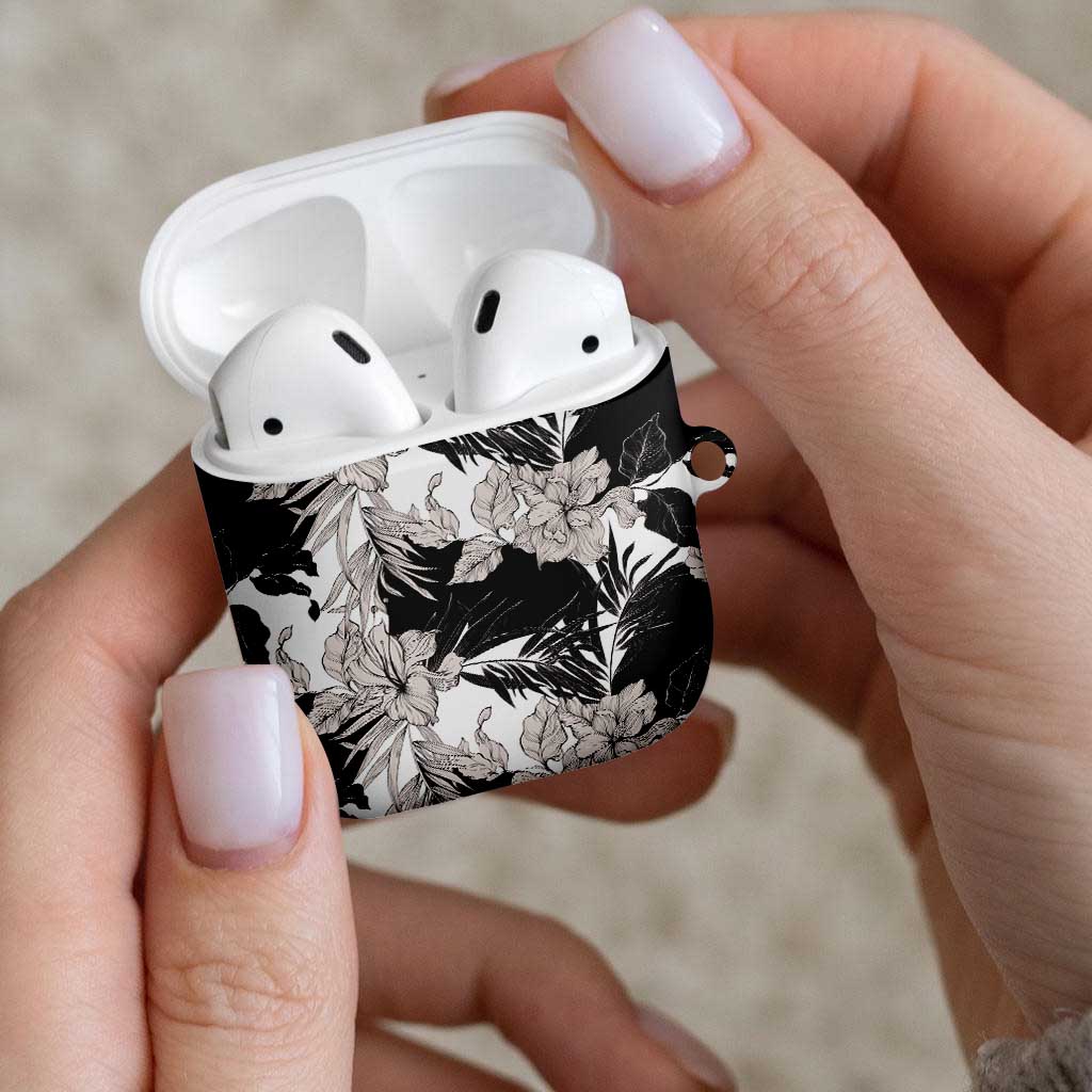Black White Monotone Tropical Flowers Pattern AirPods Case LT01 - Polynesian Pride