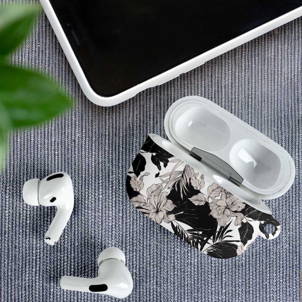 Black White Monotone Tropical Flowers Pattern AirPods Case LT01 - Polynesian Pride