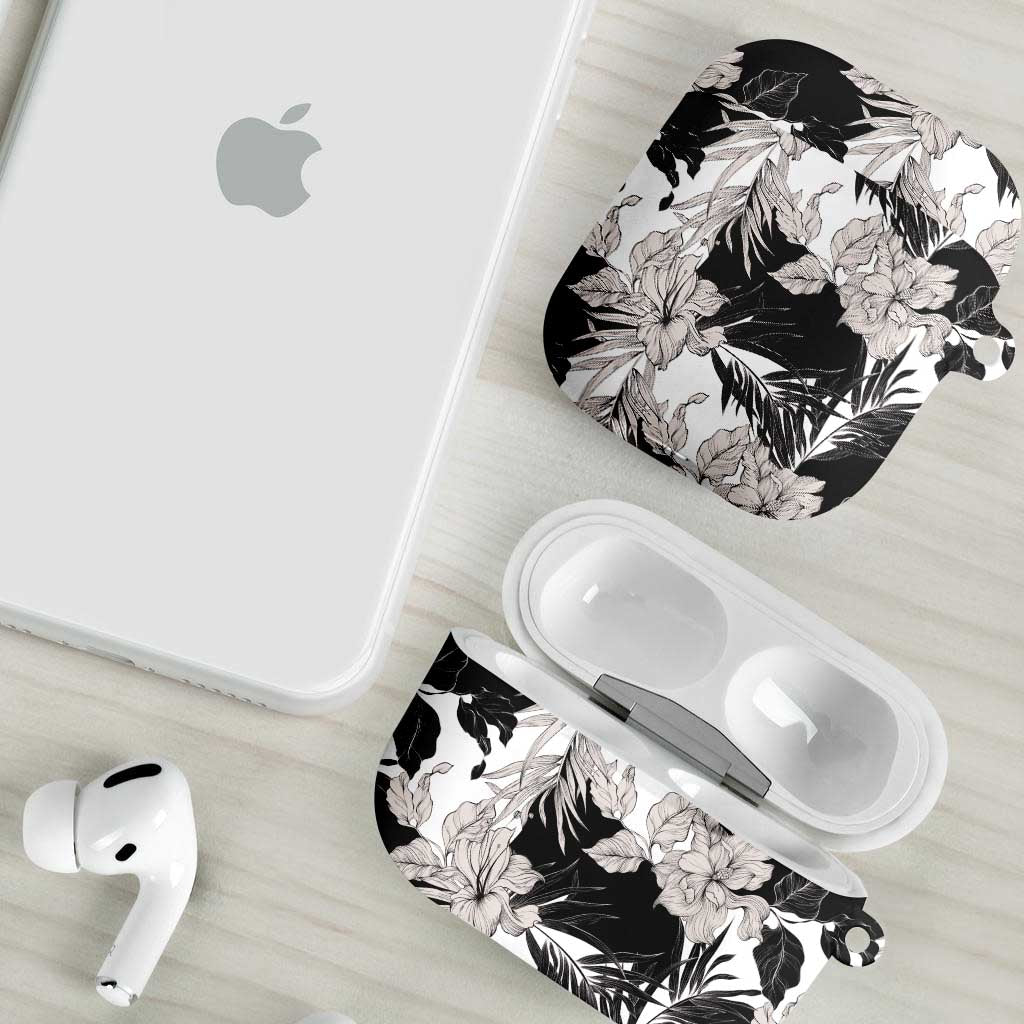 Black White Monotone Tropical Flowers Pattern AirPods Case LT01 - Polynesian Pride