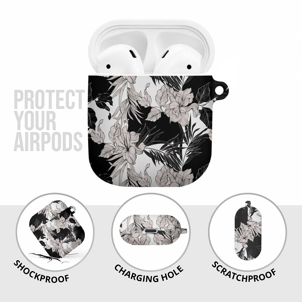 Black White Monotone Tropical Flowers Pattern AirPods Case LT01 - Polynesian Pride