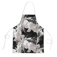 Black White Monotone Tropical Flowers Pattern Apron LT01 Black - Polynesian Pride