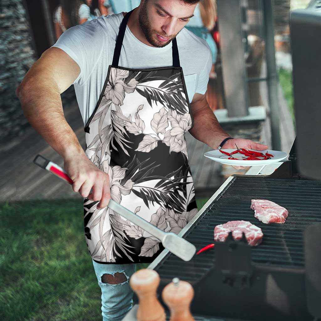 Black White Monotone Tropical Flowers Pattern Apron LT01 - Polynesian Pride