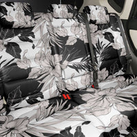 Black White Monotone Tropical Flowers Pattern Back Car Seat Cover - Polynesian Pride