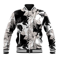 Black White Monotone Tropical Flowers Pattern Baseball Jacket LT01 Unisex Black - Polynesian Pride