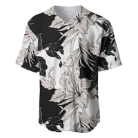 Black White Monotone Tropical Flowers Pattern Baseball Jersey - Polynesian Pride