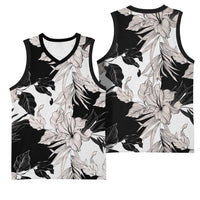 Black White Monotone Tropical Flowers Pattern Basketball Jersey LT01 - Polynesian Pride